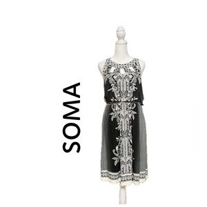 Soma Black and White Embroidered Sleeveless Mini Dress